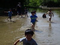 6月の田遊びの様子。全身泥んこで気持ちい～♪