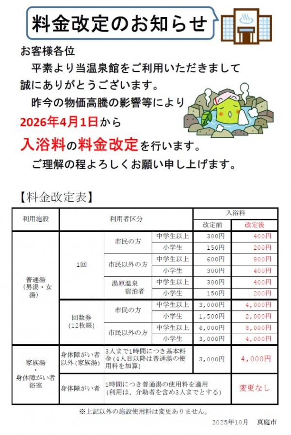 入浴料改定表